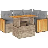 vidaXL Ensemble de salon de jardin 5 pièces avec coussins Beige Poly rotin Acacia