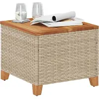 vidaXL Table de jardin beige 45x45x37 cm Poly rotin acacia