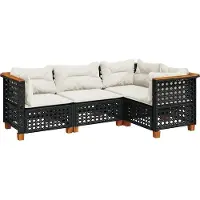 vidaXL Ensemble de salon de jardin 4 pièces avec coussins noir poly rotin