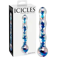 Icicles No. 08 - godemichet double ondulé - verre transparent bleu