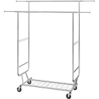 Vevor Portant À Vêtements Mobile Porte-Manteau-Vevor-Roulettes 1 Étagère 2 Tringles Extensible 128-191 Cm-Pour Rangement Chambre À Coucher