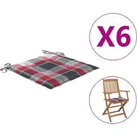 vidaXL Coussins de chaise de jardin 6 pcs carreaux rouges 40x40x3 cm