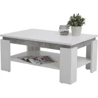 Hela Table basse table de salon Tim II -Reproduction blanc/imitation béton - revêtement mélaminé - grande étagère - dimension 90 x 60 cm