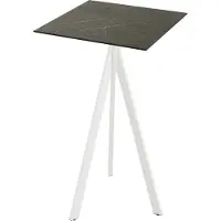 Essentials Table de bar Infinity Tripod - Structure blanche + Plateau HPL effet marbre Midnight 70x70 cm (1 pièce)