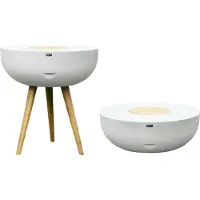 Axi Brandon 2-En-1 Mange Debout/Glacière - Blanche/Marron - Ø 95 X 104 Cm | Multifonctionnelle - Table D'Appoint Et Glacière | Pierre Calcaire/ Bois
