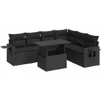 vidaXL Ensemble de salon de jardin 7 pièces avec coussins noir poly rotin