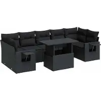 vidaXL Ensemble de jardin canapé 8 pièces avec coussins noir poly rotin