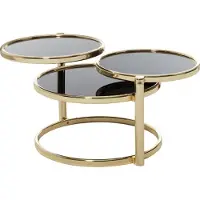 FineBuy Table basse à 3 plateaux 58 x 43 x 58 cm Table d'appoint ronde Table de salon Verre / Métal Table design en verre Table de canapé Noir Or