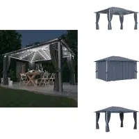 vidaXL Pavillon avec rideaux & guirlande lumineuse LED 4x3 m Anthracite Alu - Pavillons & Tentes de réception