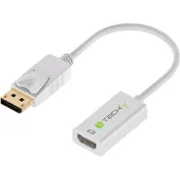 Techly - Adaptateur vidéo - DisplayPort mâle pour HDMI femelle - 15 cm - blindé - blanc - support 4K