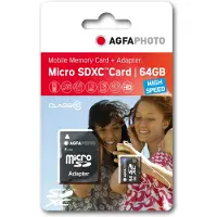 Agfa MicroSDXC UHS-I 64GB haute vitesse C10 U3 V30 + adaptateur