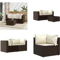 vidaXL 3 pcs. Garden Lounge Set with Coussins Braun Poly Rattan - Garden Lounge Set - Garden Lounge Sets - Outdoor Lounge Set - Lounge Set Terrasse