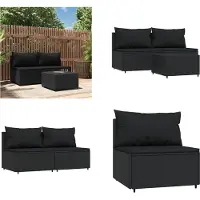 vidaXL 3 pcs. Garden Lounge Set with Coussins Black Poly Rattan - Garden Lounge Set - Garden Lounge Sets - Outdoor Lounge Set - Lounge Set Terrasse