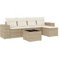 The Living Store Ensemble de salon de jardin 6 pièces avec coussins Beige Poly Rattan
