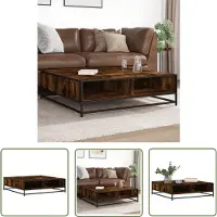 vidaXL Table basse chêne fumé 100x100x30 cm bois composite et métal