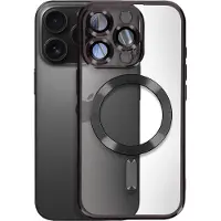 Avizar Coque MagSafe pour iPhone 16 Pro Max Silicone Contour Chromé Noir