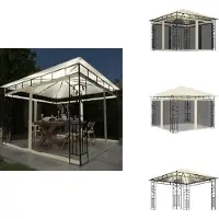 vidaXL Pavillon avec moustiquaire & guirlande lumineuse LED 3x3x2,73m blanc crème - Pavillons & Tentes de réception