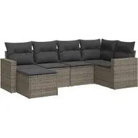 The Living Store Ensemble de jardin canapé 6 pièces avec coussins Gris Poly Rattan
