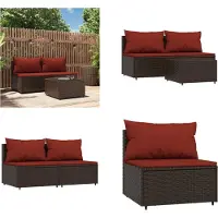 vidaXL 3 pcs. Garden Lounge Set with Coussins Braun Poly Rattan - Garden Lounge Set - Garden Lounge Sets - Outdoor Lounge Set - Lounge Set Terrasse