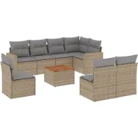 vidaXL Ensemble de salon de jardin 9 pièces avec coussins beige Poly rotin