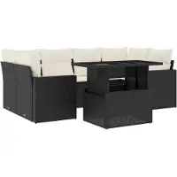 vidaXL Ensemble de salon de jardin 7 pièces avec coussins noir poly rotin