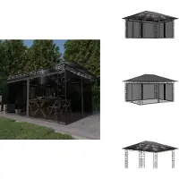 vidaXL Pavillon avec moustiquaire & guirlande lumineuse LED 4x3x2,73m Anthracite - Pavillons & Tentes de réception
