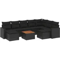 The Living Store 10 pcs. salon de jardin avec coussins noir poly rotin