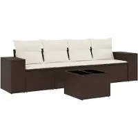 vidaXL Ensemble de salon de jardin 5 pièces avec coussins Marron Poly Rattan