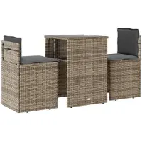 The Living Store Set Bistro 3 pièces avec coussins Beige Poly Rattan