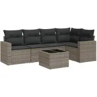 The Living Store Ensemble de jardin canapé 6 pièces avec coussins Gris Poly Rattan
