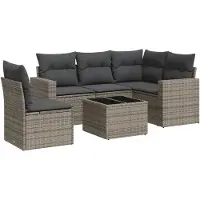 The Living Store Ensemble de jardin canapé 6 pièces avec coussins Gris Poly Rattan
