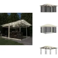 vidaXL Pavillon avec moustiquaire & guirlande lumineuse LED 4x3x2,73m blanc crème - Pavillons & Tentes de réception