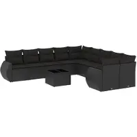 The Living Store 11 pcs. salon de jardin avec coussins noir poly rotin