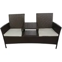 The Living Store Canapé de jardin 2 places avec table de thé Poly rotin brun