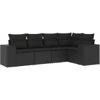 The Living Store 5-pièces salon de jardin avec coussins noir poly rotin