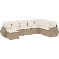 The Living Store Ensemble de jardin canapé 8 pièces avec coussins Beige Poly Rattan
