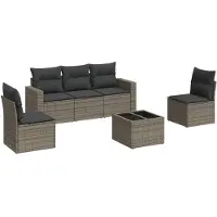 The Living Store Ensemble de jardin canapé 6 pièces avec coussins Gris Poly Rattan