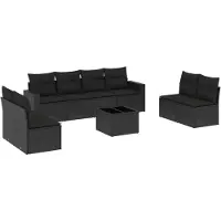 The Living Store 9-pièces salon de jardin avec coussins noir poly rotin