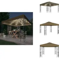 vidaXL Pavillon avec guirlande lumineuse LED 3x3 m Taupe - Pavillons & Tentes de réception