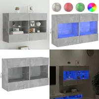 The Living Store Meuble TV mural avec lampes LED gris béton 98,5x30x60,5 cm