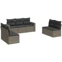 The Living Store Ensemble de jardin canapé 7 pièces avec coussins Gris Poly Rattan