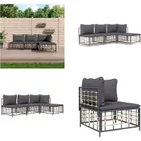 vidaXL 4 pcs. Garden Lounge Set with Coussins Anthracite Poly Rattan - Garden Lounge Set - Garden Lounge Sets - Lounge Set - Garden Furniture