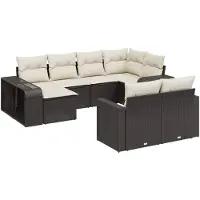 The Living Store 10 pcs. salon de jardin avec coussins noir poly rotin