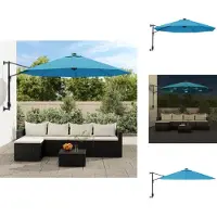 vidaXL Parasol mural avec LEDs Bleu mer 290 cm - Parasols & ombrelles