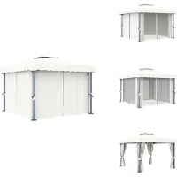 vidaXL Pavillon avec rideau 3x3 m Blanc crème Aluminium - Pavillons & Tentes de réception