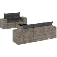 The Living Store Ensemble de jardin canapé 6 pièces avec coussins Gris Poly Rattan