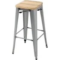 Bolero Tabourets hauts de bistro avec revêtement d'assise en bois et acier galvanisé (4 pièces)
