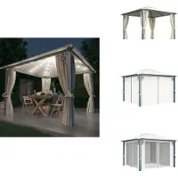 vidaXL Pavillon avec rideaux & guirlande lumineuse LED 300x300 cm Crème Alu - Pavillons & Tentes de réception