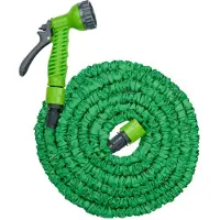 Kinzo Tuyau d'arrosage flexible 10M - embout de tuyau inclus - Tuyau flexible avec tête de pulvérisation avec 7 positions de pulvérisation - plastique - vert/gris