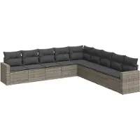 The Living Store 9 pcs. salon de jardin avec coussins Gris Poly Rattan